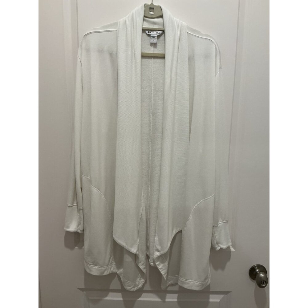 Athleta Pranayama Long Cardigan Wrap Size 1X White Stretch Breathable